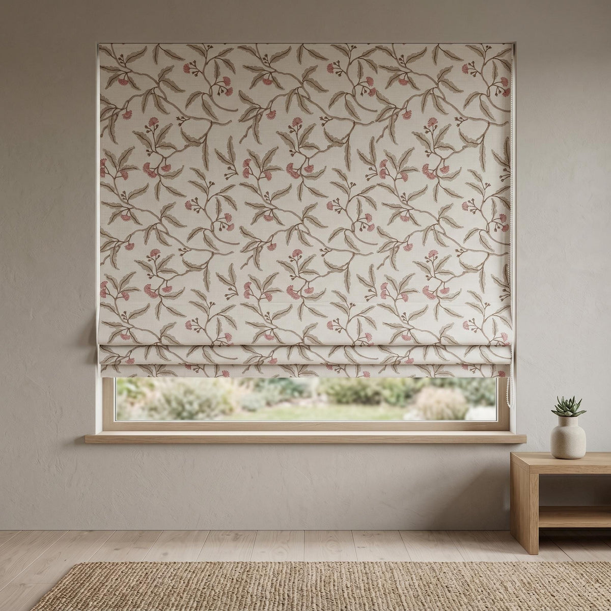 Embroidered Linen Roman Shade, Ivory Pink Botanical Blind, Sage Beige Leaf Vine Custom Roman Blind, Blackout or Light Filter — image 7