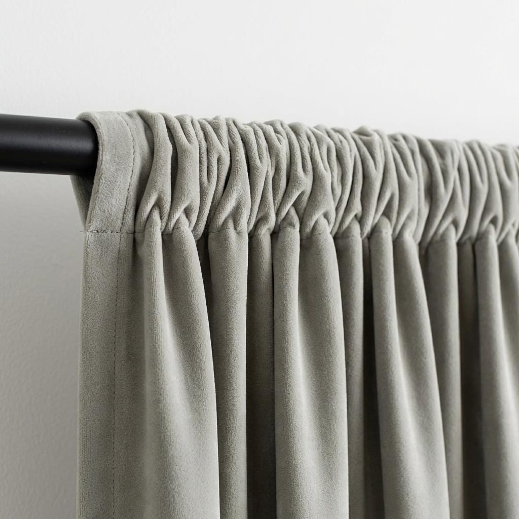 Sage Greige Velvet Curtains, Heavy Blackout Drapes, Soft Stone Gray Custom Window Panels, Rod Pocket Back Tab — image 2
