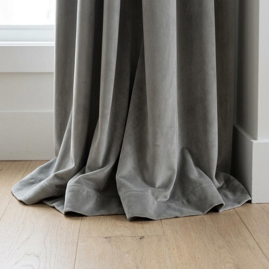 Sage Greige Velvet Curtains, Heavy Blackout Drapes, Soft Stone Gray Custom Window Panels, Rod Pocket Back Tab — image 6