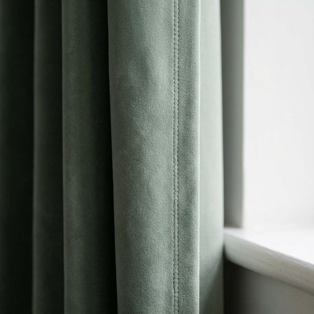 Pale Sage Velvet Curtains, Heavy Blackout Drapes, Soft Green Gray Custom Window Panels, Rod Pocket Back Tab Grommet — image 1