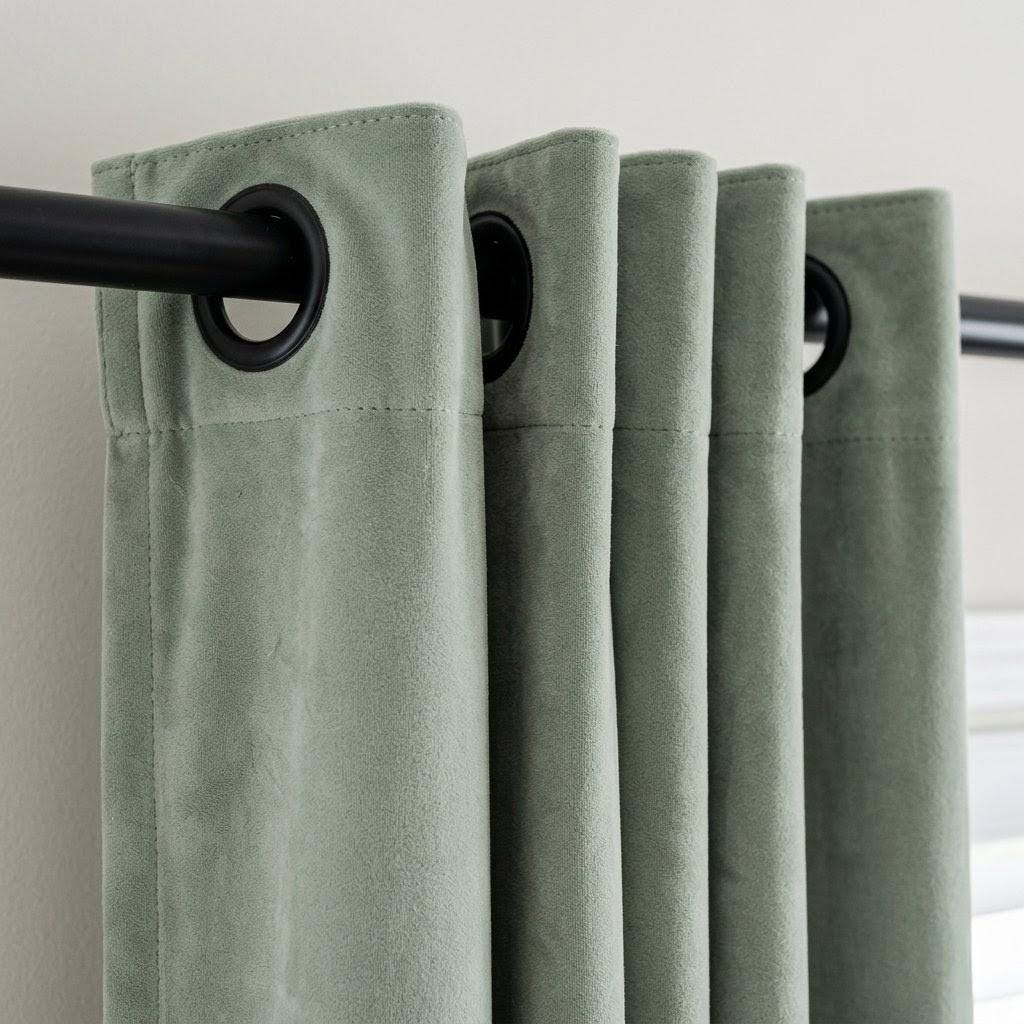 Pale Sage Velvet Curtains, Heavy Blackout Drapes, Soft Green Gray Custom Window Panels, Rod Pocket Back Tab Grommet — image 1