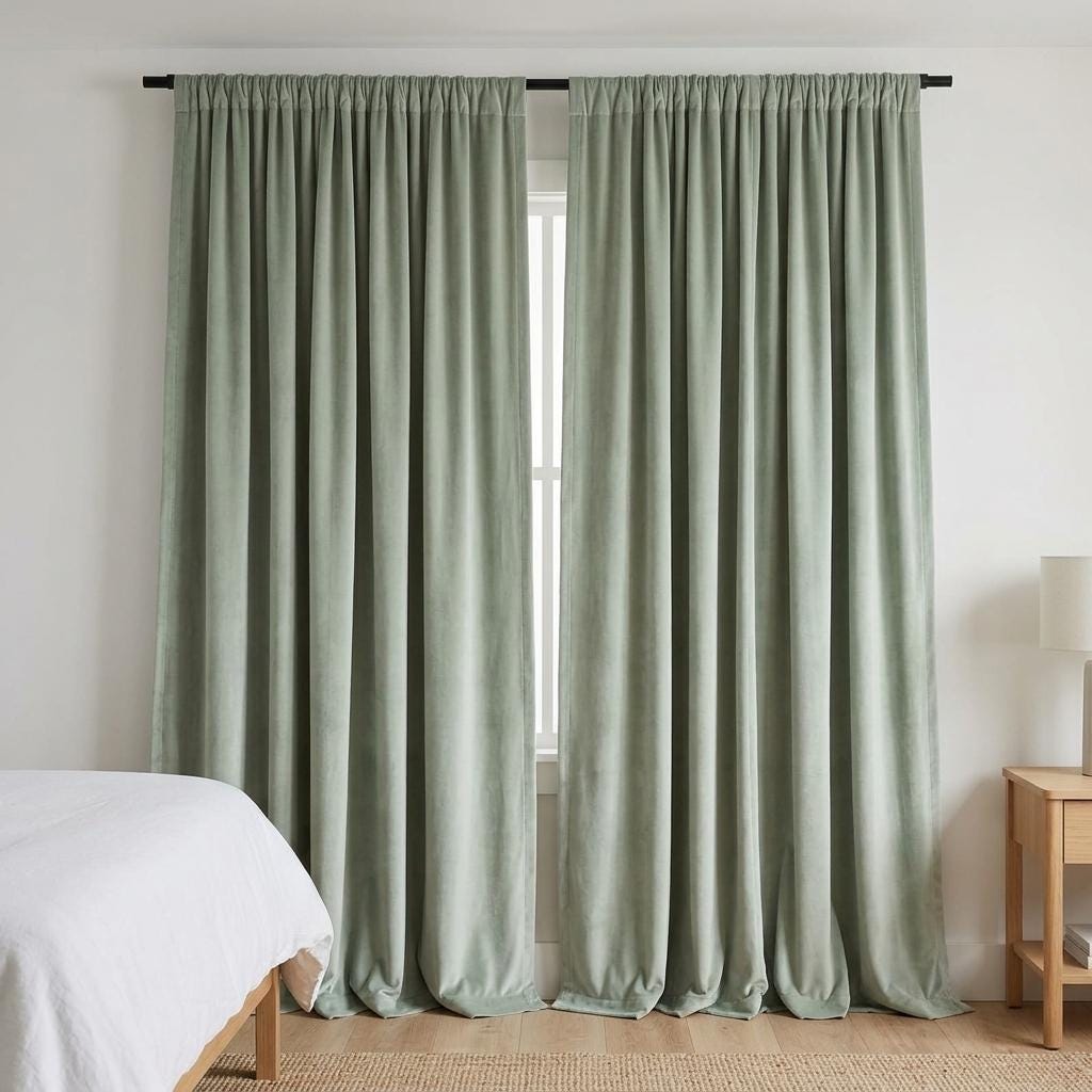 Pale Sage Velvet Curtains, Heavy Blackout Drapes, Soft Green Gray Custom Window Panels, Rod Pocket Back Tab Grommet — image 4