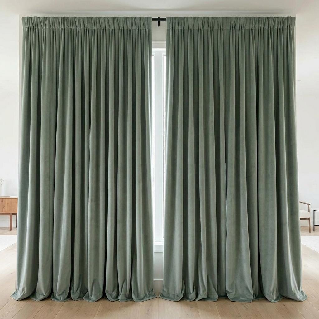 Pale Sage Velvet Curtains, Heavy Blackout Drapes, Soft Green Gray Custom Window Panels, Rod Pocket Back Tab Grommet — image 8