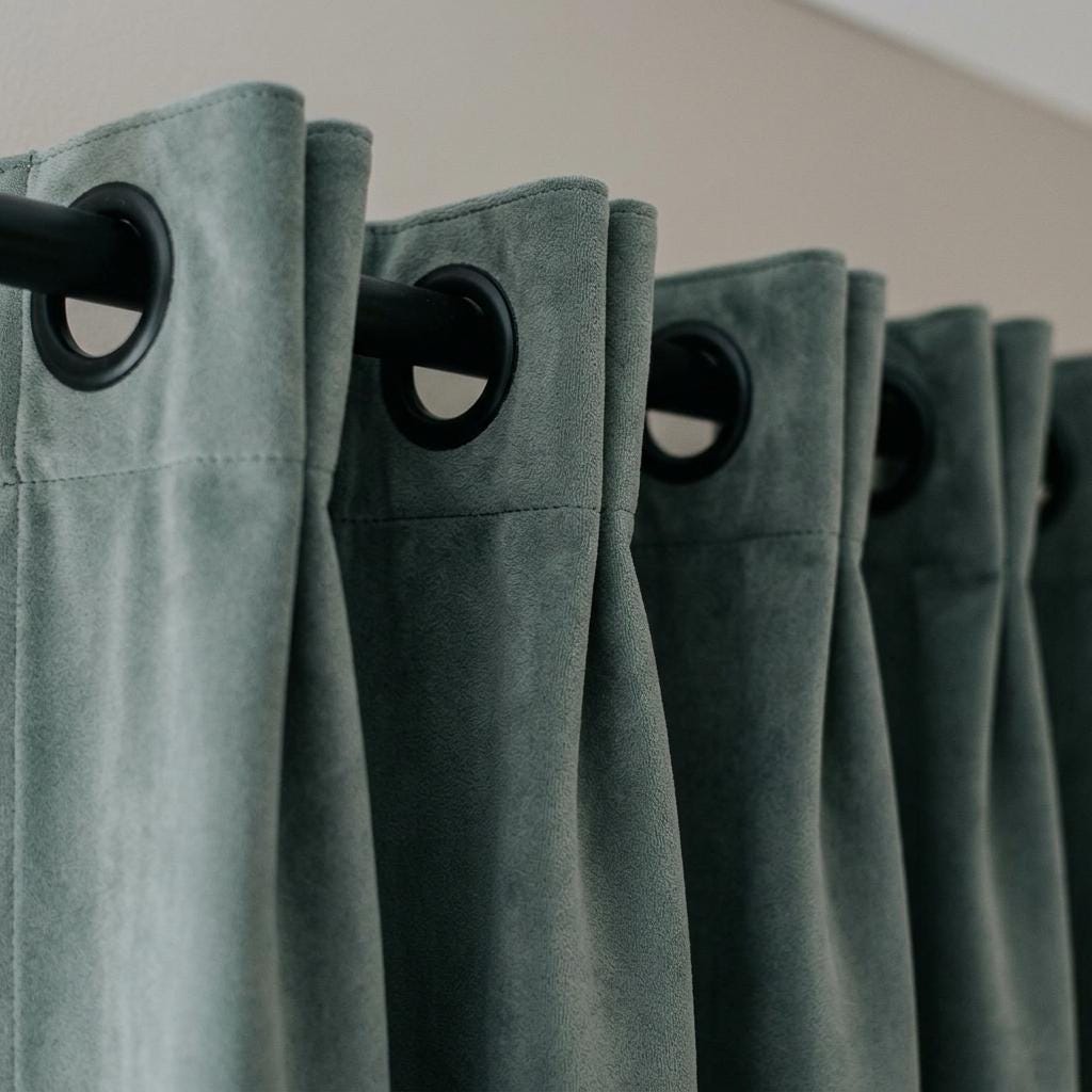 Dusty Teal Velvet Curtains, Heavy Blackout Drapes, Blue Green Custom Window Panels, Rod Pocket Back Tab Grommet — image 4