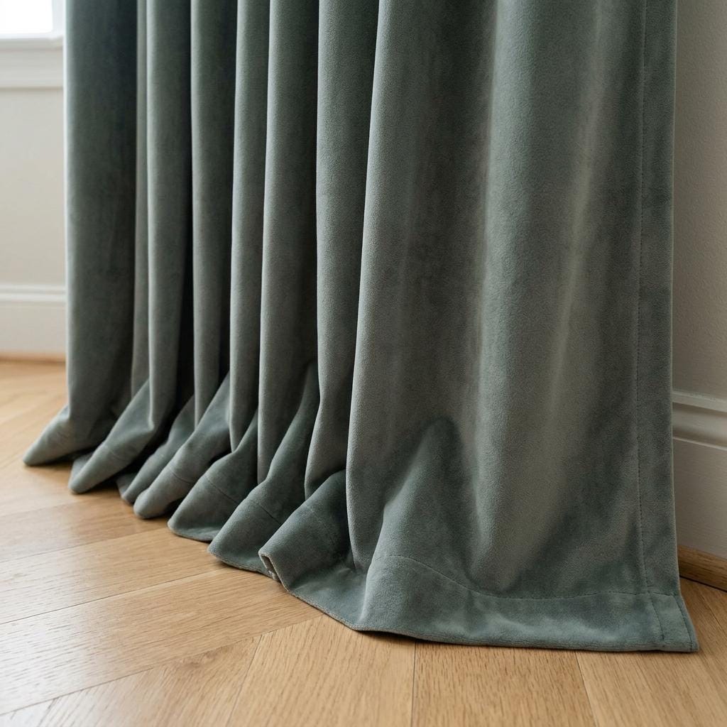 Dusty Teal Velvet Curtains, Heavy Blackout Drapes, Blue Green Custom Window Panels, Rod Pocket Back Tab Grommet — image 1