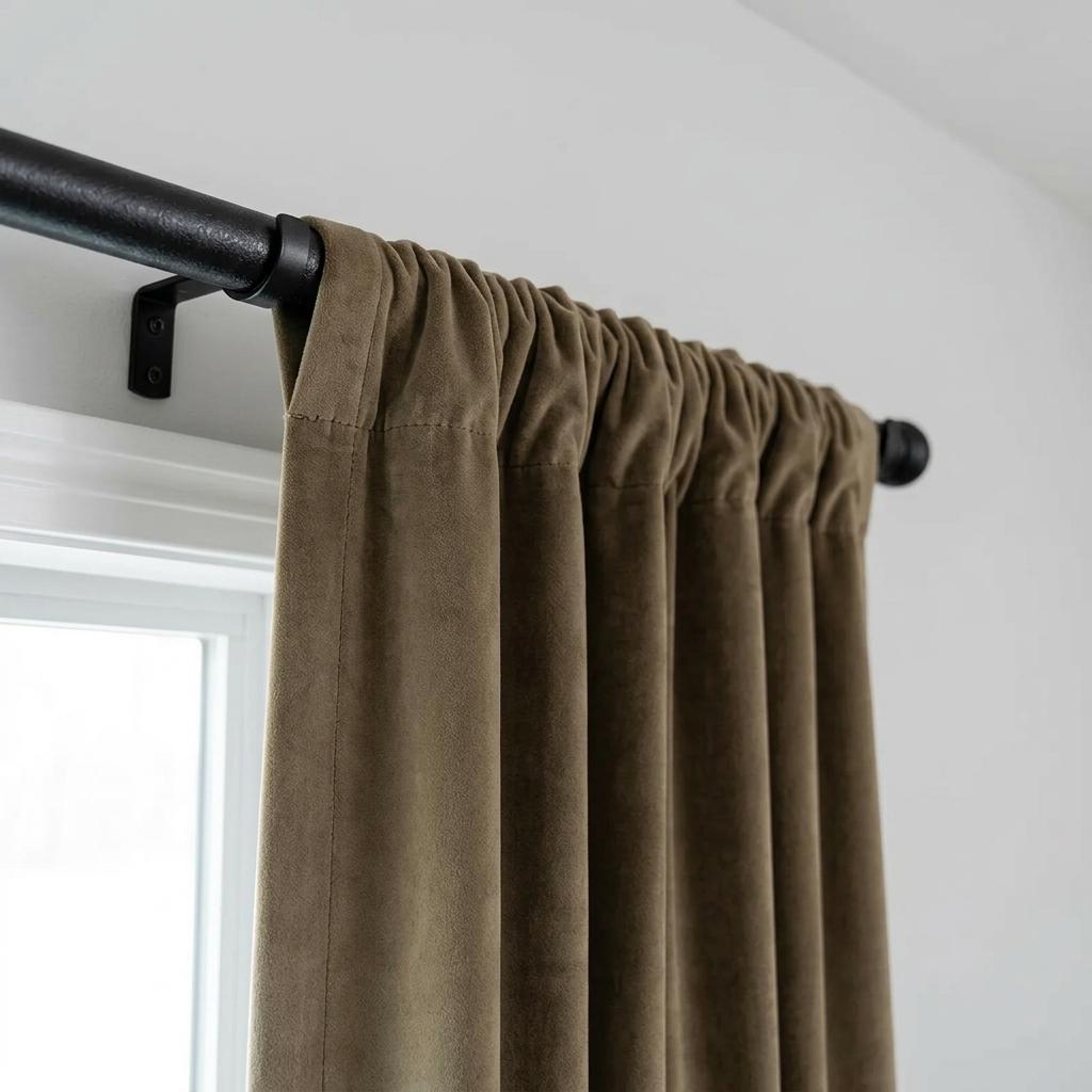 Olive Brown Velvet Curtains, Heavy Drapes, Custom Size Blackout Curtain Panel, Rod Pocket Back Tab Grommet Hooks — image 3