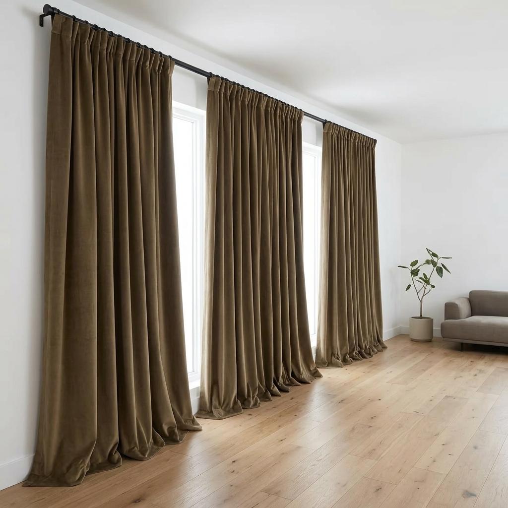 Olive Brown Velvet Curtains, Heavy Drapes, Custom Size Blackout Curtain Panel, Rod Pocket Back Tab Grommet Hooks — image 1
