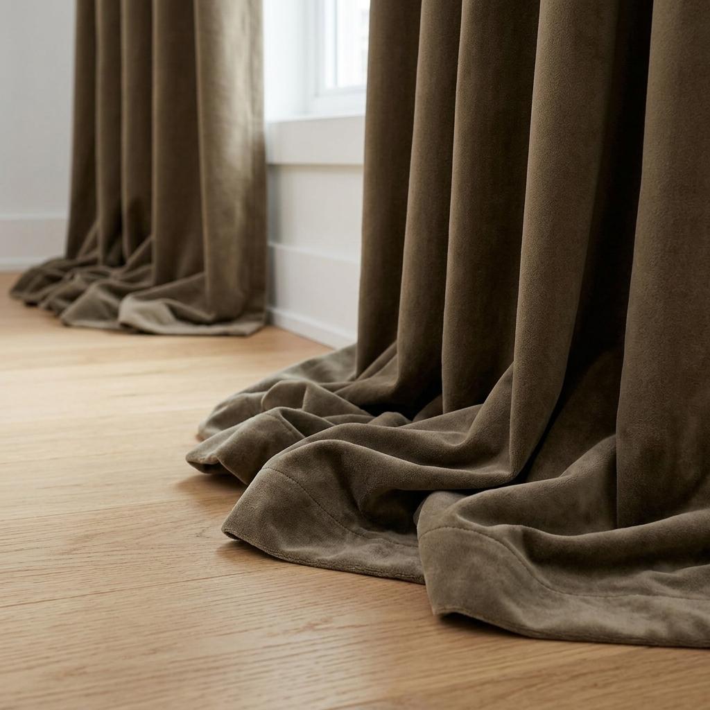 Olive Brown Velvet Curtains, Heavy Drapes, Custom Size Blackout Curtain Panel, Rod Pocket Back Tab Grommet Hooks — image 4