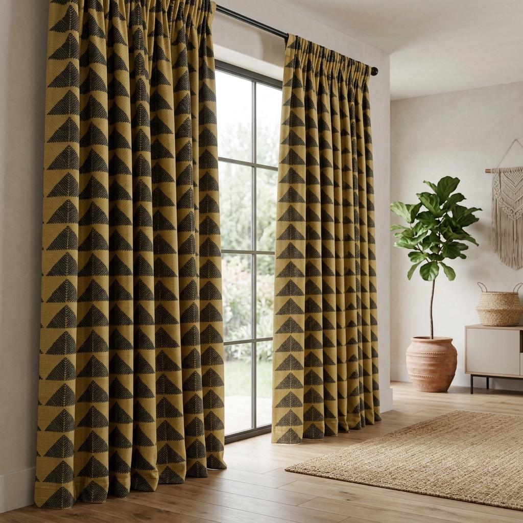 Olive Khaki Black Tribal Pure Cotton Curtains, Boho Heavyweight Drapes, Custom Blackout Cafe Curtain Panels — image 9