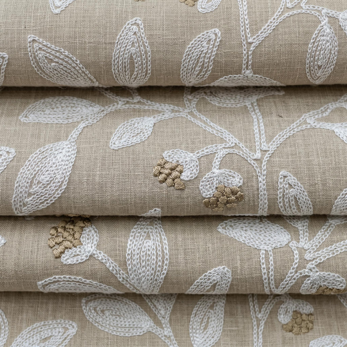 Natural Linen Roman Shade, White Botanical Embroidered Corded Blind, Custom Blackout Window Shade — image 10