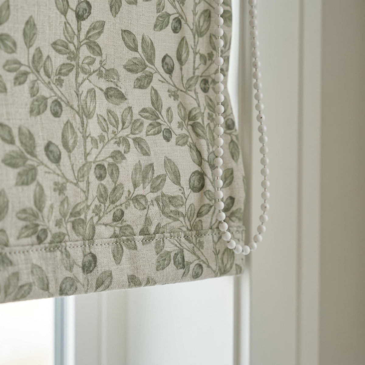 Sage Green Botanical Linen Roman Shade, Natural Beige Corded Roman Blind, Custom Blackout Leaf Window Shade — image 9
