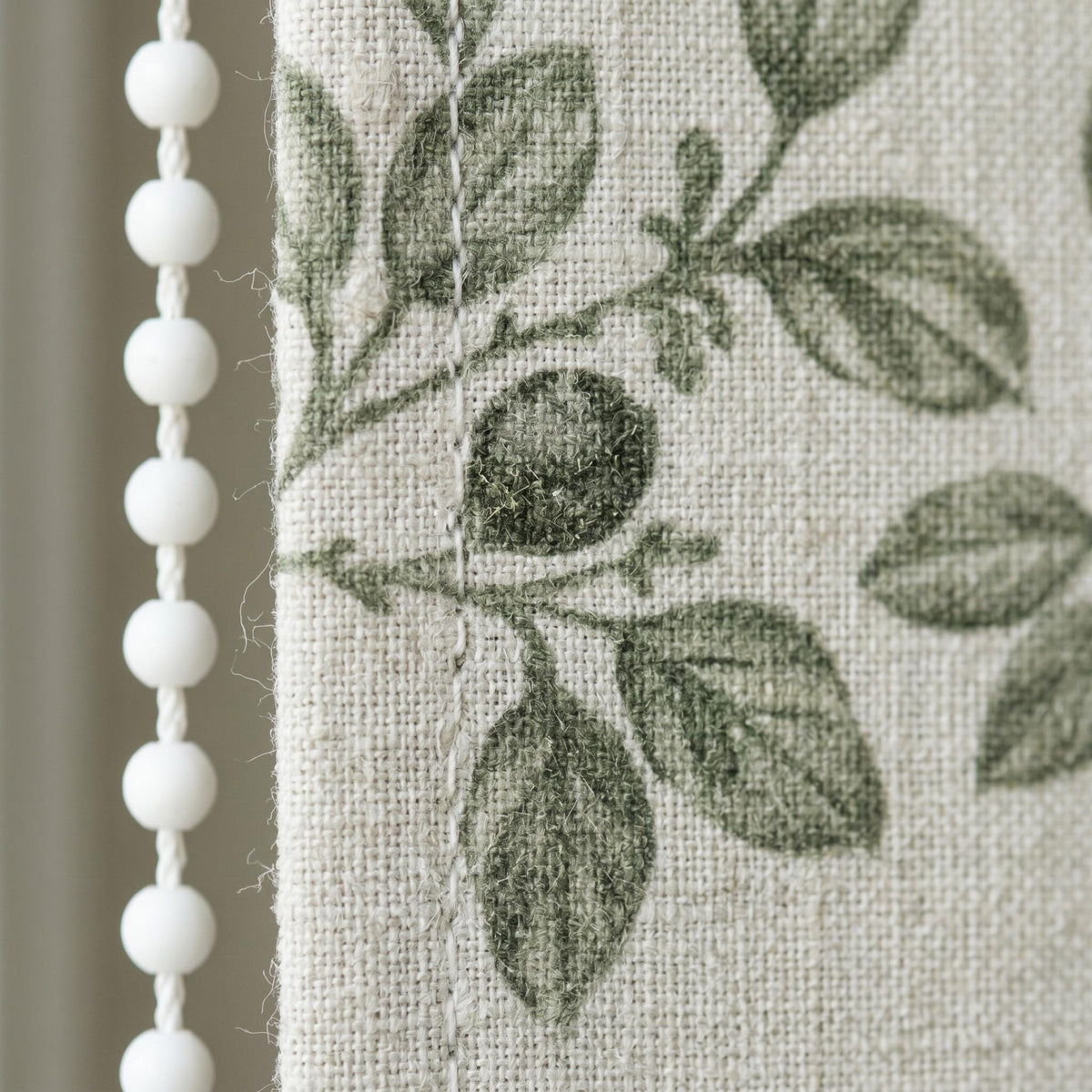 Sage Green Botanical Linen Roman Shade, Natural Beige Corded Roman Blind, Custom Blackout Leaf Window Shade — image 4