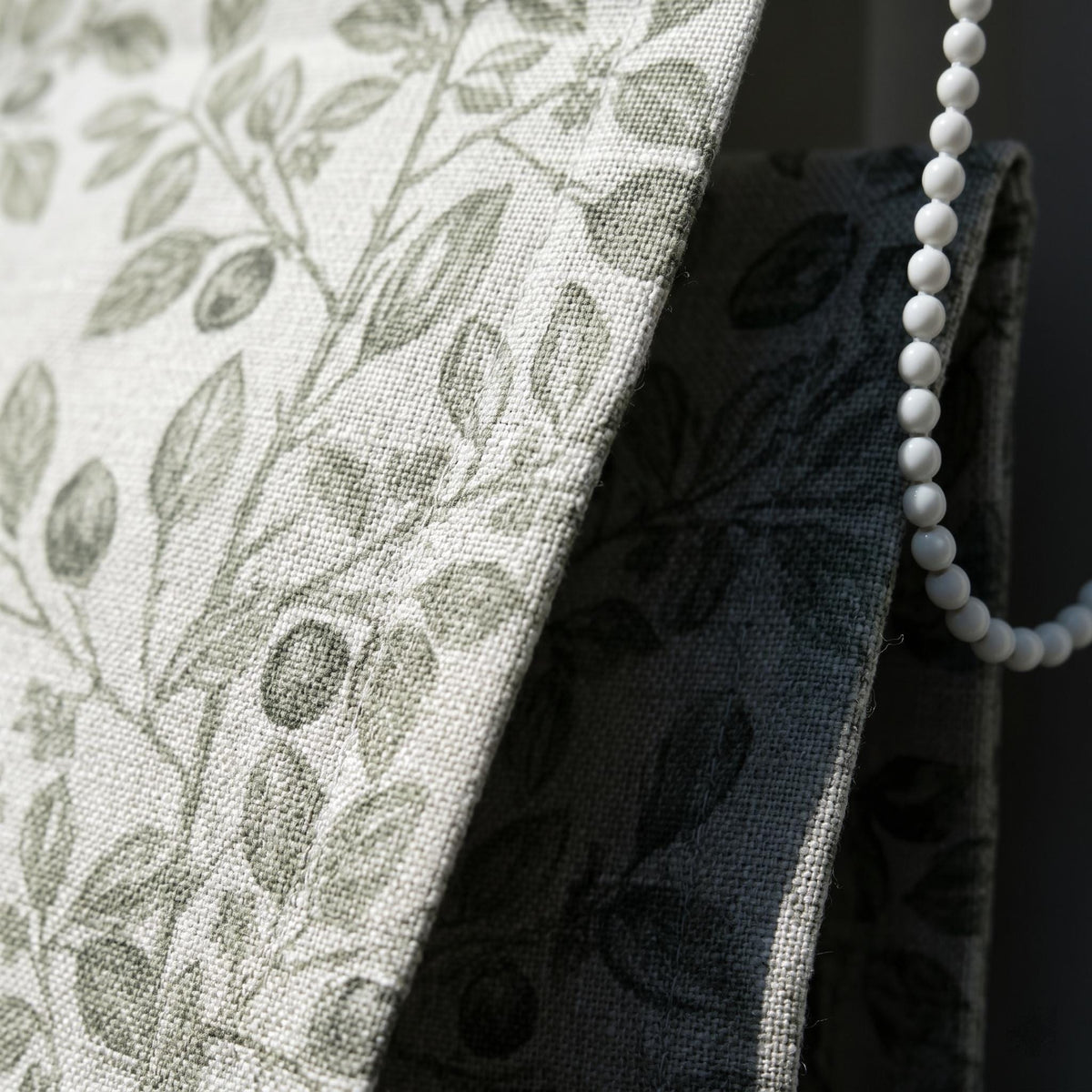 Sage Green Botanical Linen Roman Shade, Natural Beige Corded Roman Blind, Custom Blackout Leaf Window Shade — image 7