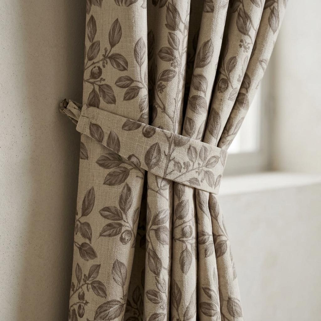 Heavy Pure Linen Curtains, Taupe Botanical Leaf Vine Drapes, Oatmeal Beige Blackout or Cotton Lined Panels — image 1