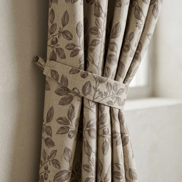 Heavy Pure Linen Curtains, Taupe Botanical Leaf Vine Drapes, Oatmeal Beige Blackout or Cotton Lined Panels — image 1