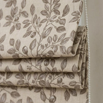 Taupe Botanical Berry Linen Roman Shade, Custom Corded Roman Blind, Neutral Floral Vine Window Shade, Blackout or Lined — image 1