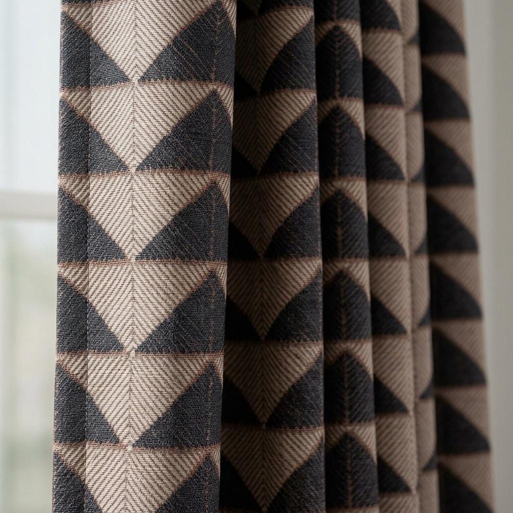 Ivory Rust Black Tribal Cotton Curtains, Heavy Boho Drapes, Custom Blackout Cafe Curtain Panels — image 4