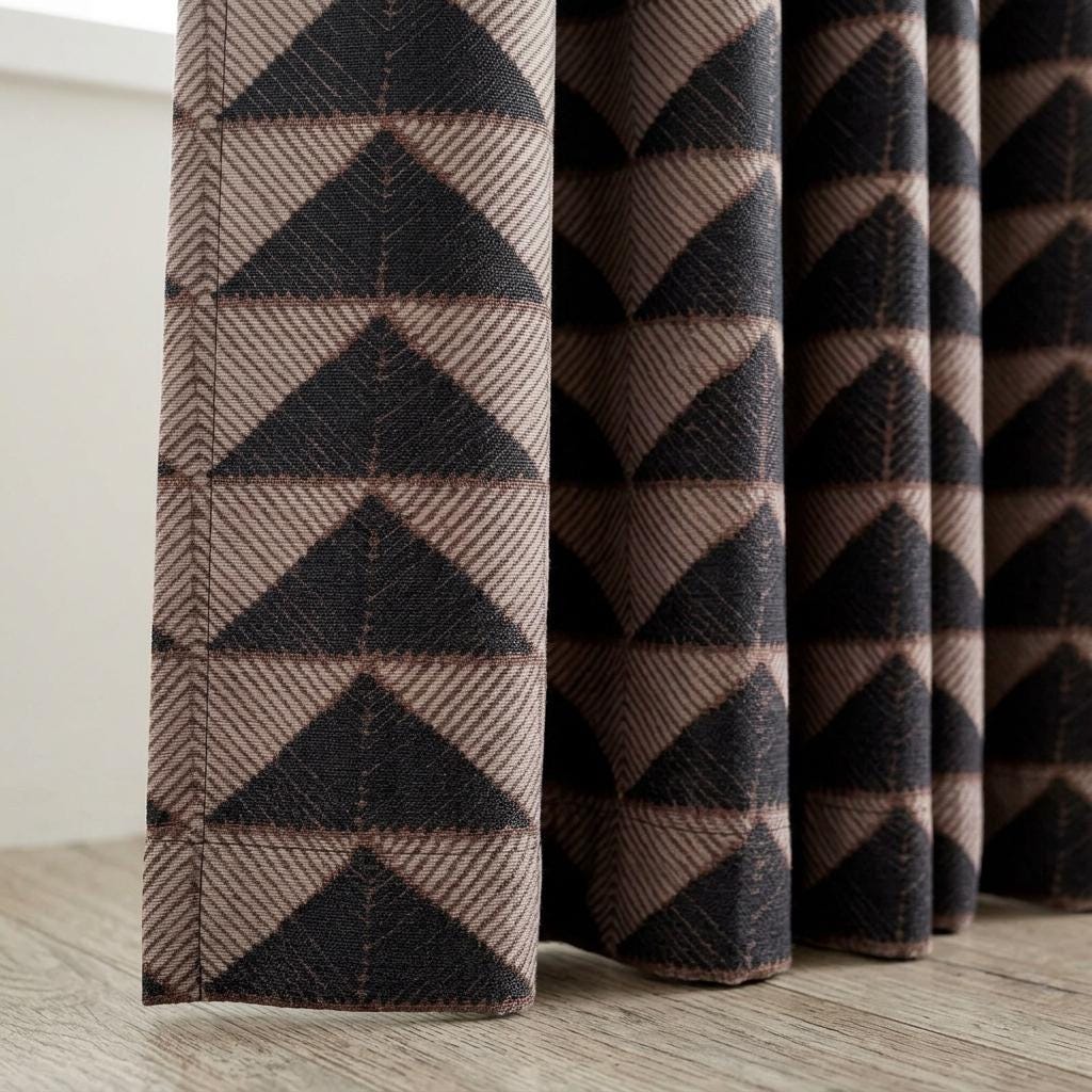 Ivory Rust Black Tribal Cotton Curtains, Heavy Boho Drapes, Custom Blackout Cafe Curtain Panels — image 7