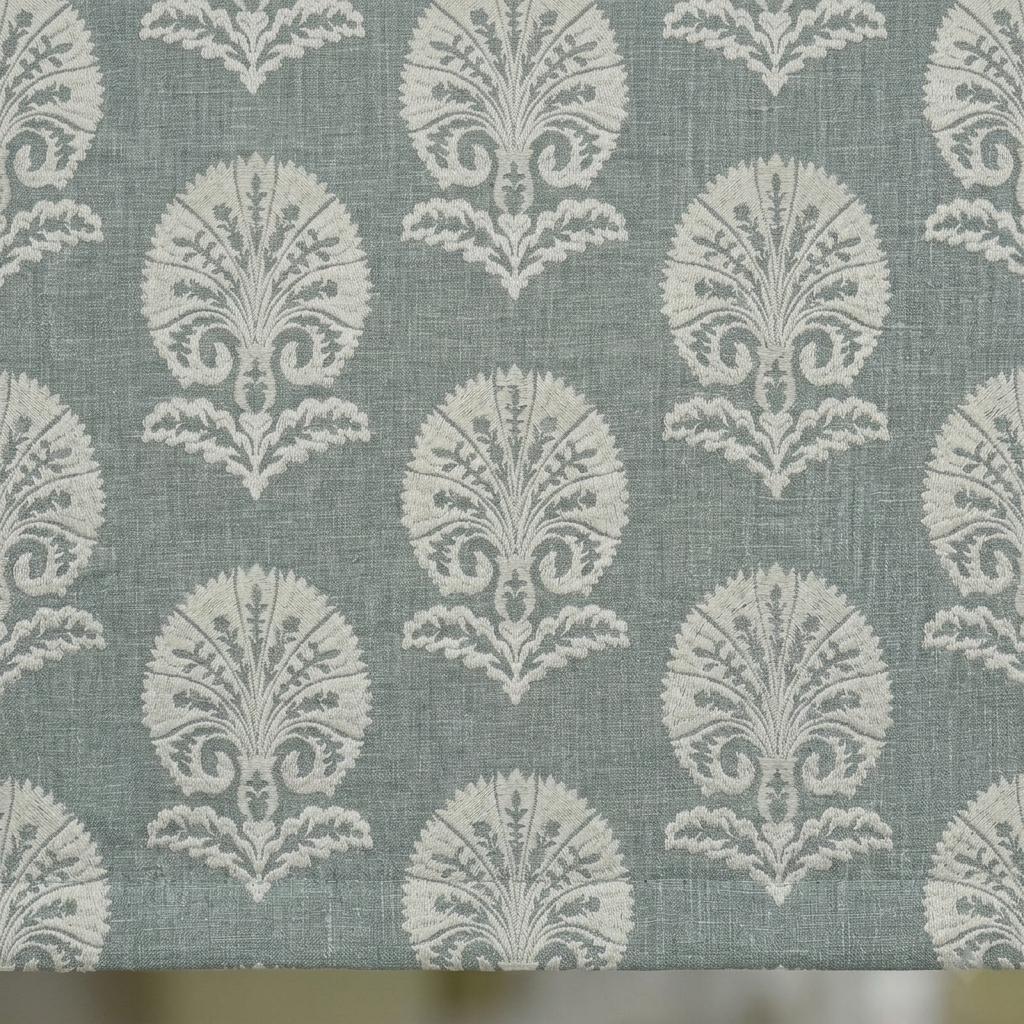 Slate Blue Gray Linen Roman Shade, Ivory Embroidered Damask Roman Blind, Custom Corded Blackout or Cotton Lined Window Shade — image 6