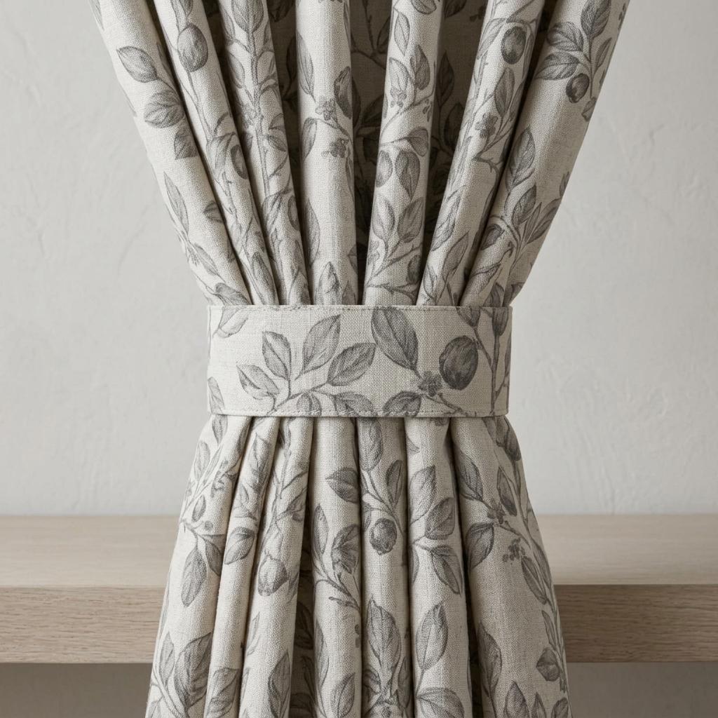 Heavy Pure Linen Curtains, Gray Taupe Botanical Leaf Vine Drapes, Oatmeal Beige Blackout or Cotton Lined Panels — image 1