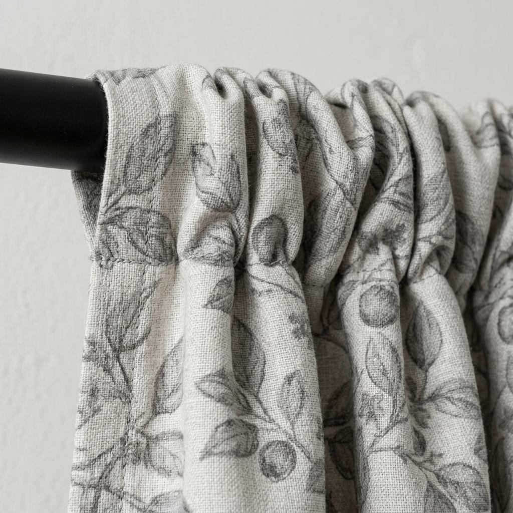 Heavy Pure Linen Curtains, Gray Taupe Botanical Leaf Vine Drapes, Oatmeal Beige Blackout or Cotton Lined Panels — image 7