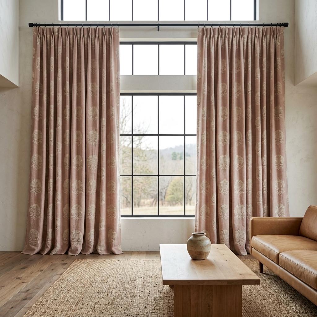 Dusty Rose Taupe Linen Curtains, Ivory Damask Embroidered Drapes, Heavy Linen Blackout Custom Panels — image 5
