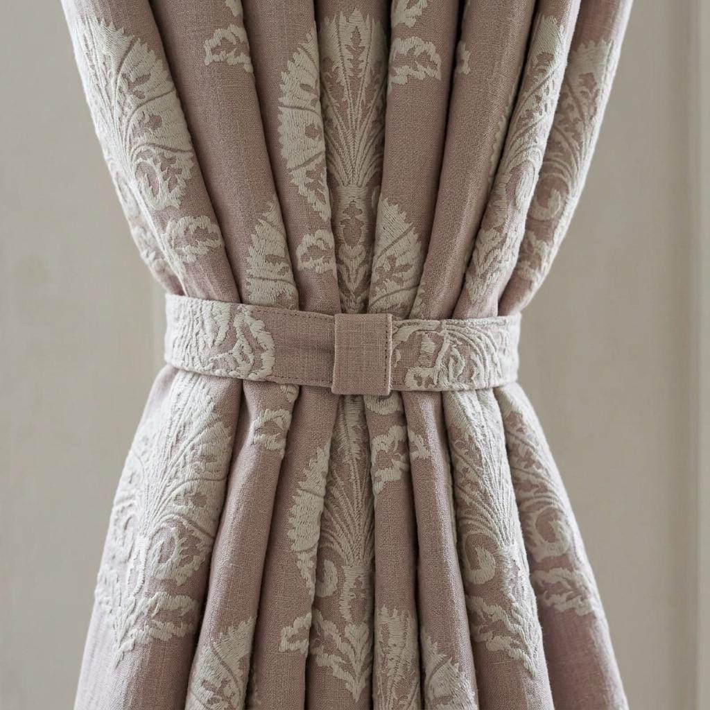 Dusty Rose Taupe Linen Curtains, Ivory Damask Embroidered Drapes, Heavy Linen Blackout Custom Panels — image 6