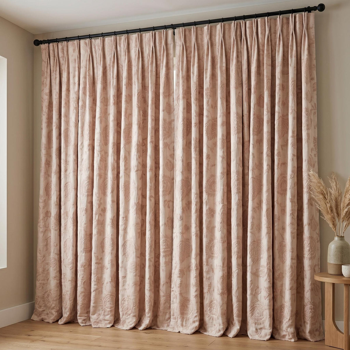 Light Pink Linen Curtains, Blush Floral Vine Embroidered Drapes, Heavy Linen Blackout Custom Window Panels — image 5
