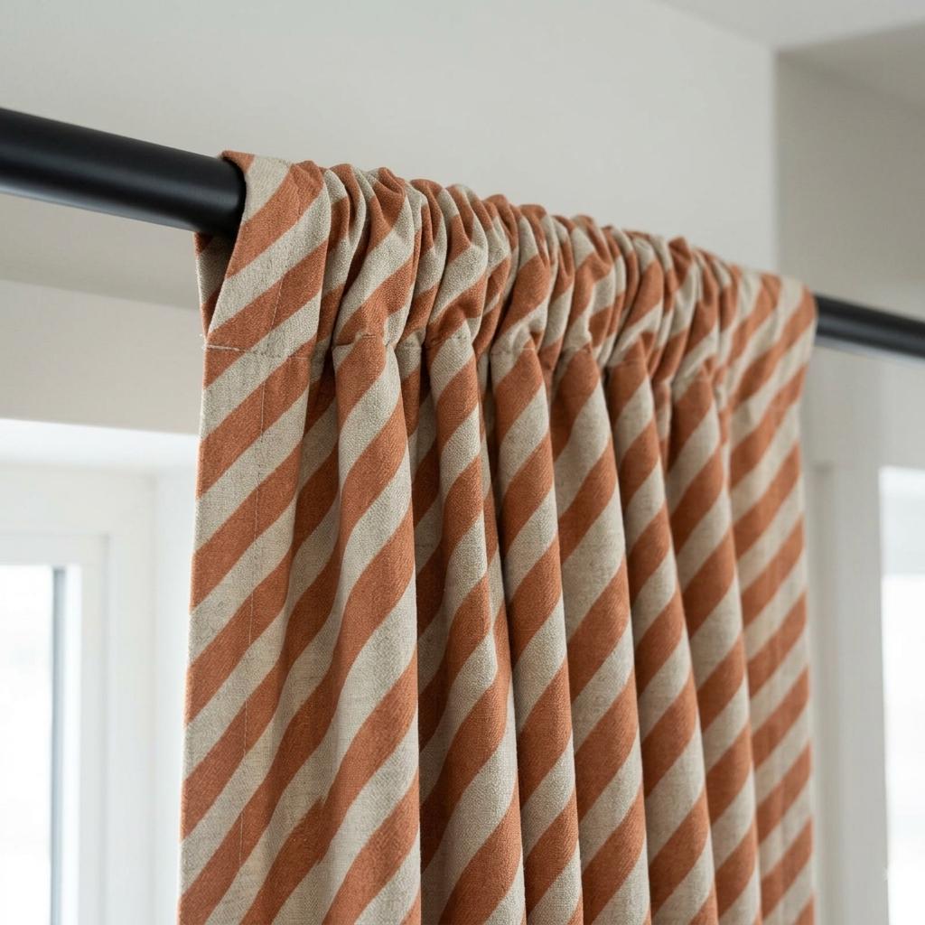 Terracotta Stripe Linen Curtains, Heavy Pure Linen Drapes, Rust Orange Diagonal Striped Blackout or Cotton Lined Curtains — image 6