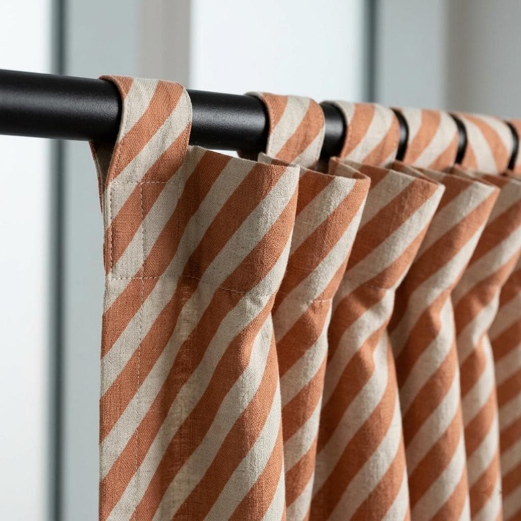 Terracotta Stripe Linen Curtains, Heavy Pure Linen Drapes, Rust Orange Diagonal Striped Blackout or Cotton Lined Curtains — image 1