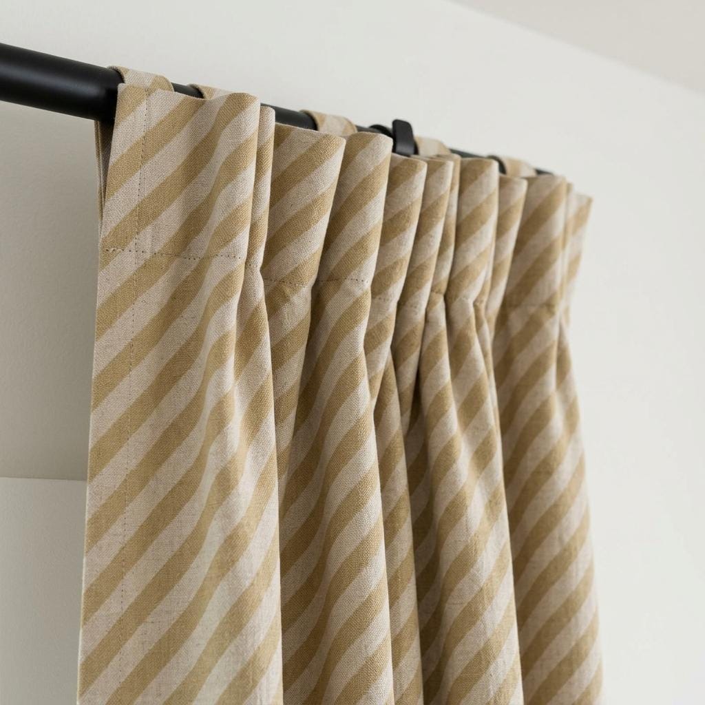 Beige Stripe Linen Curtains, Heavy Pure Linen Drapes, Taupe Diagonal Striped Blackout or Cotton Lined Custom Curtains — image 9