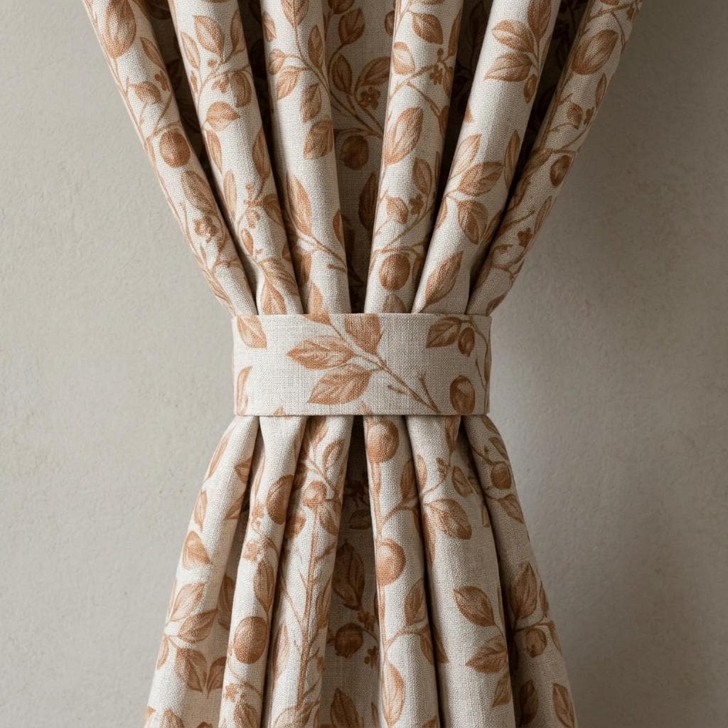 Heavy Pure Linen Curtains, Warm Tan Brown Botanical Leaf Vine Drapes, Oatmeal Beige Blackout or Cotton Lined Panels — image 2