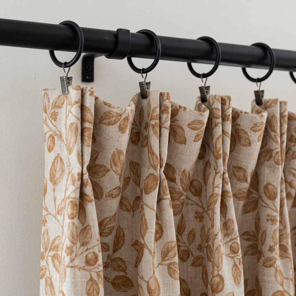 Heavy Pure Linen Curtains, Warm Tan Brown Botanical Leaf Vine Drapes, Oatmeal Beige Blackout or Cotton Lined Panels — image 3