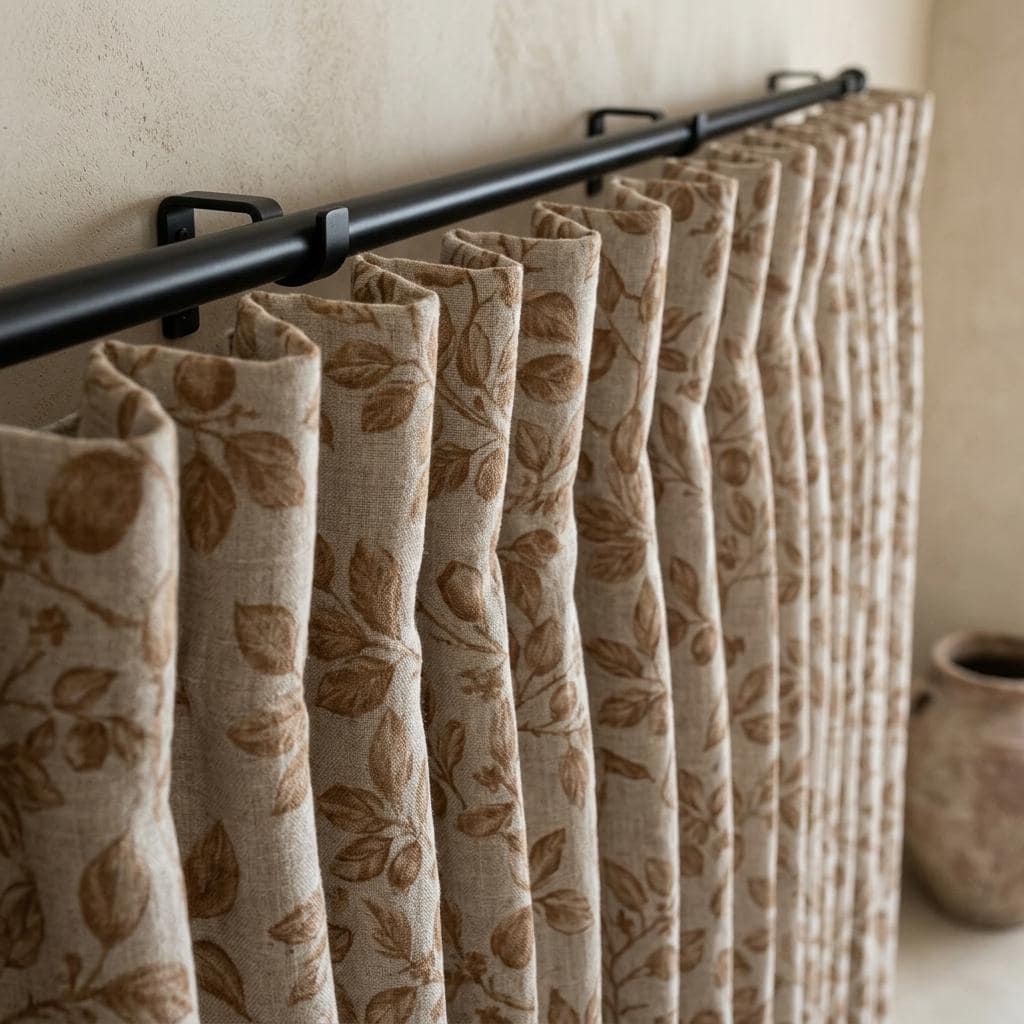 Heavy Pure Linen Curtains, Warm Tan Brown Botanical Leaf Vine Drapes, Oatmeal Beige Blackout or Cotton Lined Panels — image 6