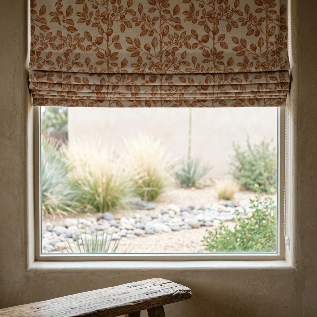 Terracotta Botanical Linen Roman Shade, Custom Corded Roman Blind, Rust Floral Vine Window Shade, Blackout or Lined — image 8
