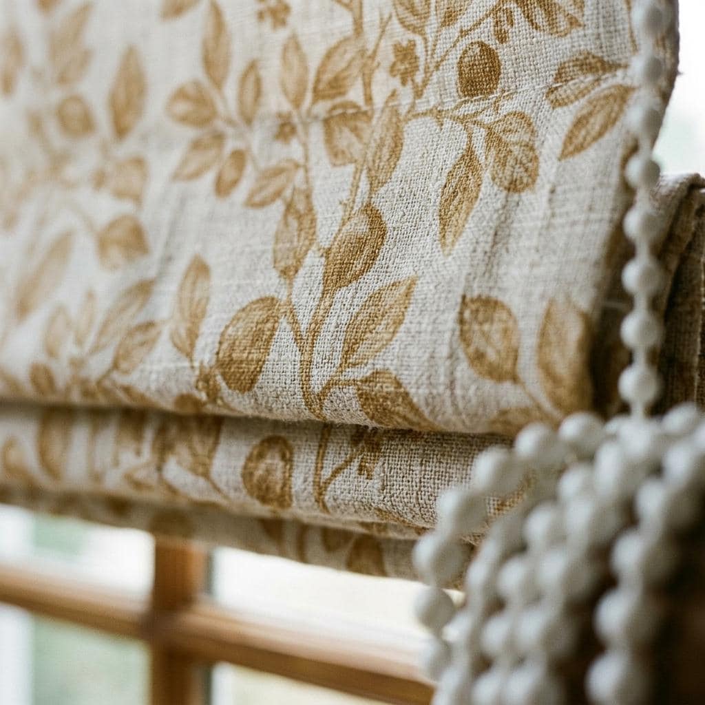 Terracotta Botanical Linen Roman Shade, Custom Corded Roman Blind, Rust Floral Vine Window Shade, Blackout or Lined — image 6