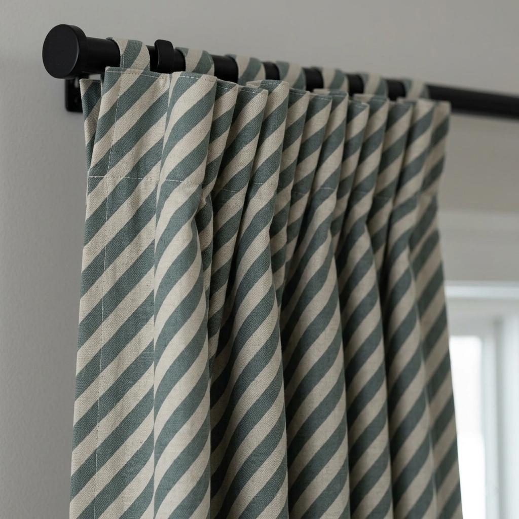 Blue Green Stripe Linen Curtains, Heavy Pure Linen Drapes, Slate Teal Diagonal Striped Blackout or Cotton Lined Curtain — image 5