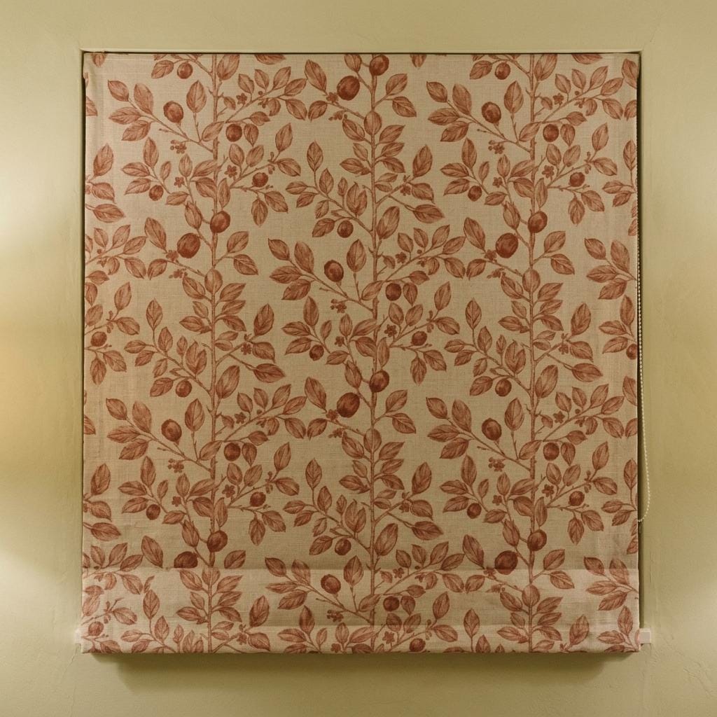 Dusty Rose Botanical Linen Roman Shade, Custom Corded Roman Blind, Floral Vine Window Shade, Blackout or Lined — image 9