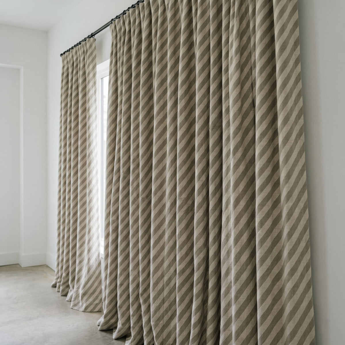 Taupe Stripe Linen Curtains, Heavy Pure Linen Drapes, Neutral Diagonal Striped Blackout or Cotton Lined Custom Curtain — image 4