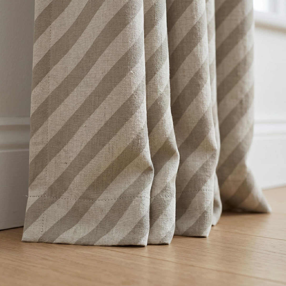 Taupe Stripe Linen Curtains, Heavy Pure Linen Drapes, Neutral Diagonal Striped Blackout or Cotton Lined Custom Curtain — image 1