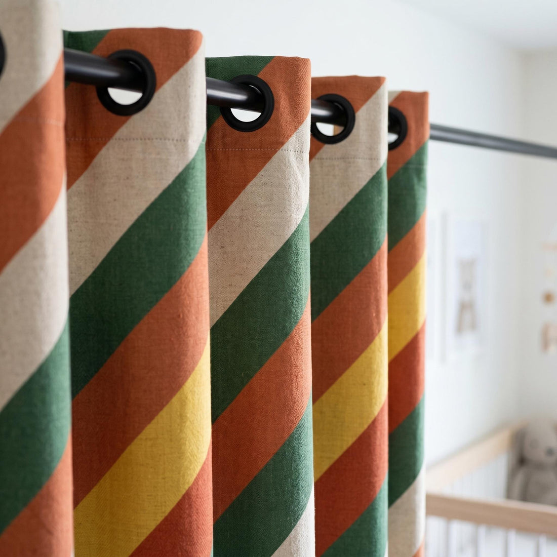 Rainbow Stripe Linen Curtains, Heavy Pure Linen Drapes, Retro Diagonal Striped Blackout or Cotton Lined Custom Curtain — image 1