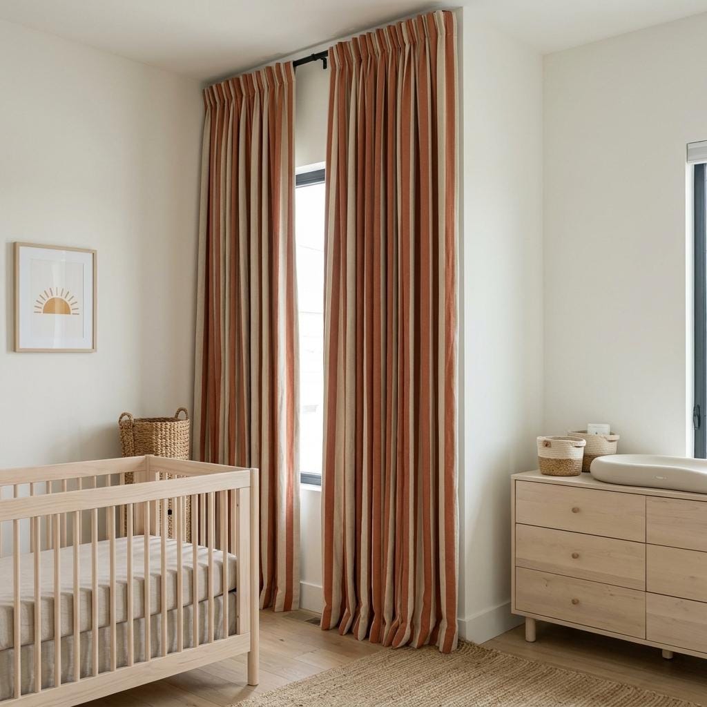 Terracotta Stripe Linen Curtains, Heavy Pure Linen Drapes, Rust Orange Vertical Striped Blackout or Cotton Lined Curtain — image 4