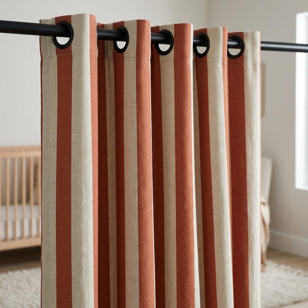 Terracotta Stripe Linen Curtains, Heavy Pure Linen Drapes, Rust Orange Vertical Striped Blackout or Cotton Lined Curtain — image 5