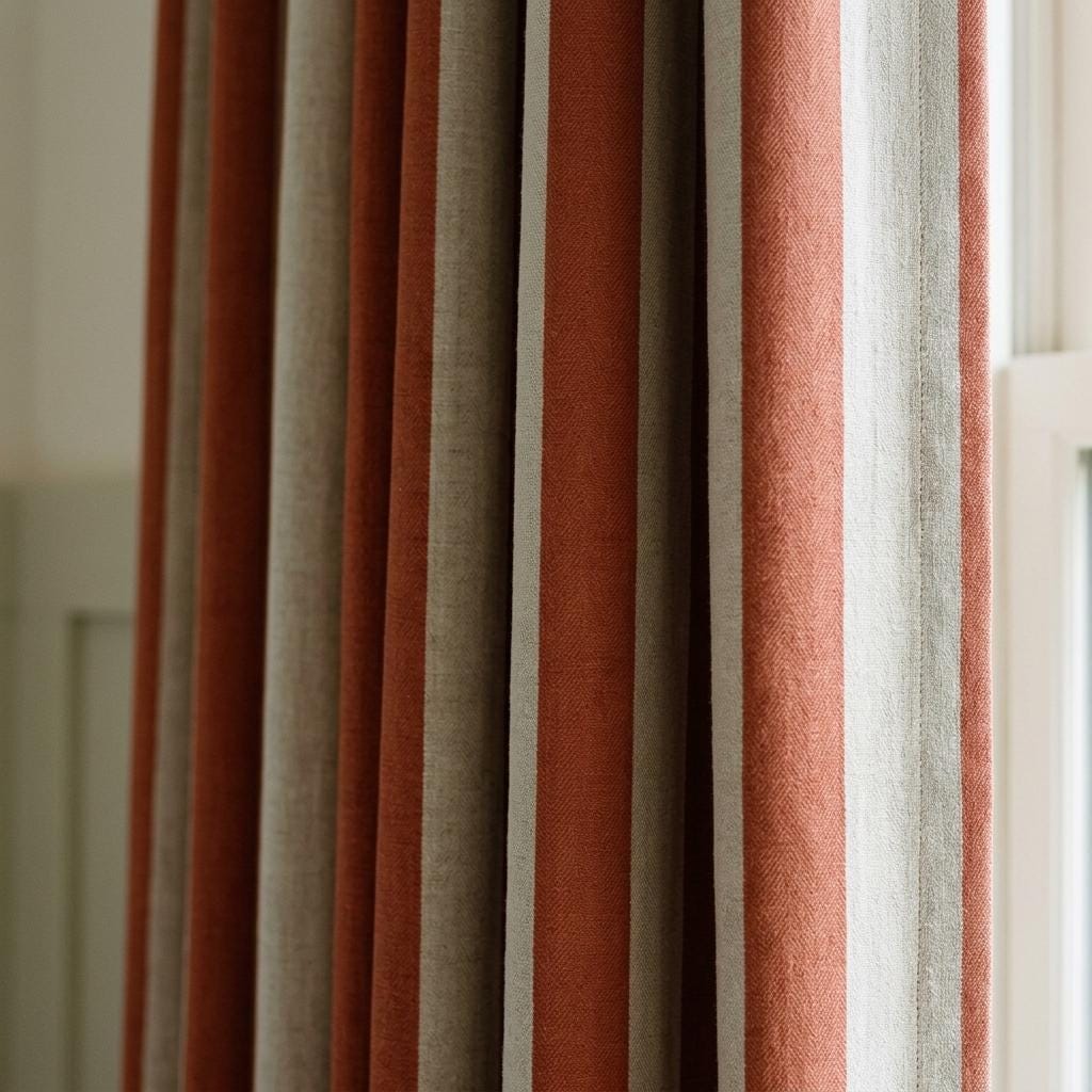 Terracotta Stripe Linen Curtains, Heavy Pure Linen Drapes, Rust Orange Vertical Striped Blackout or Cotton Lined Curtain — image 8