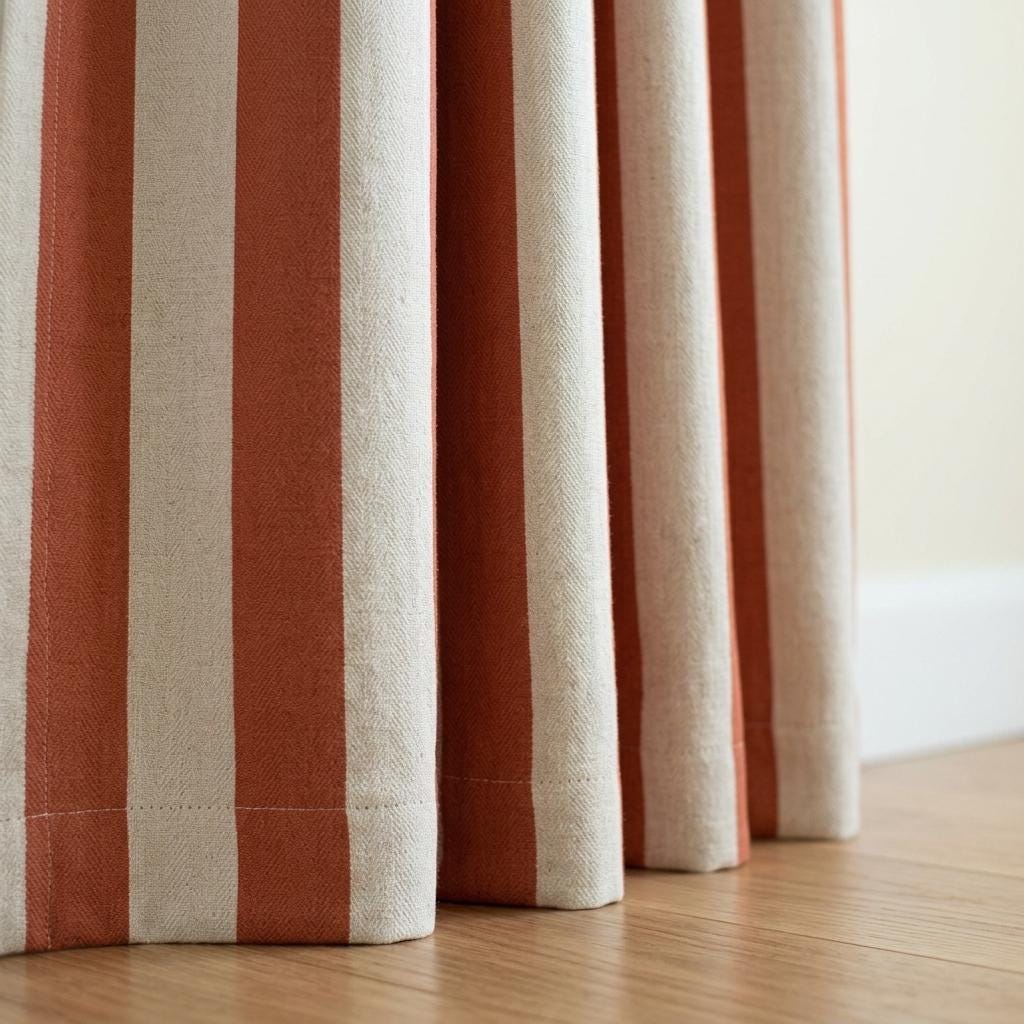 Terracotta Stripe Linen Curtains, Heavy Pure Linen Drapes, Rust Orange Vertical Striped Blackout or Cotton Lined Curtain — image 10