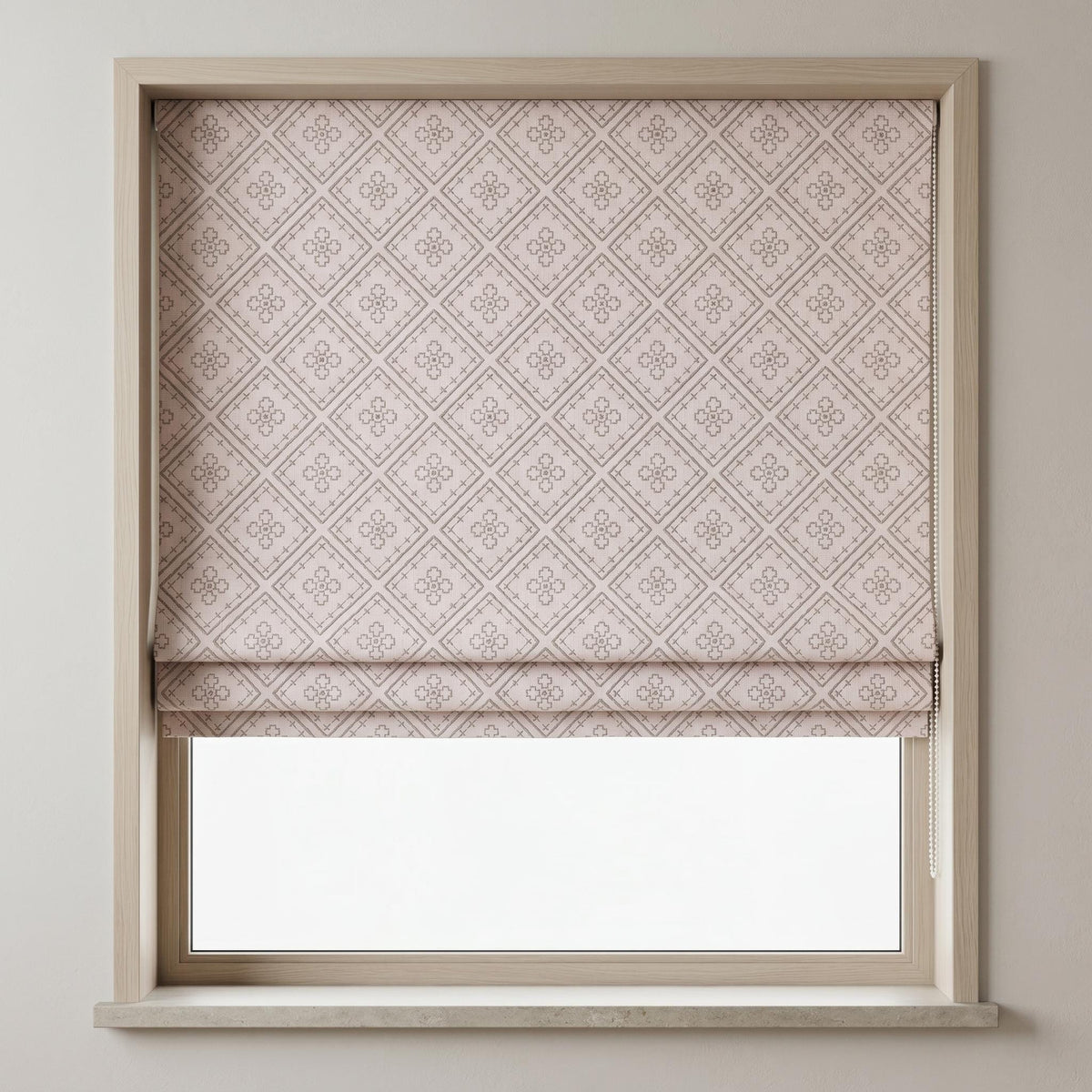 Light Pink Linen Roman Shade, Dusty Gray Embroidered Diamond Blind, Custom Corded Blackout or Cotton Lined Window Shade — image 7