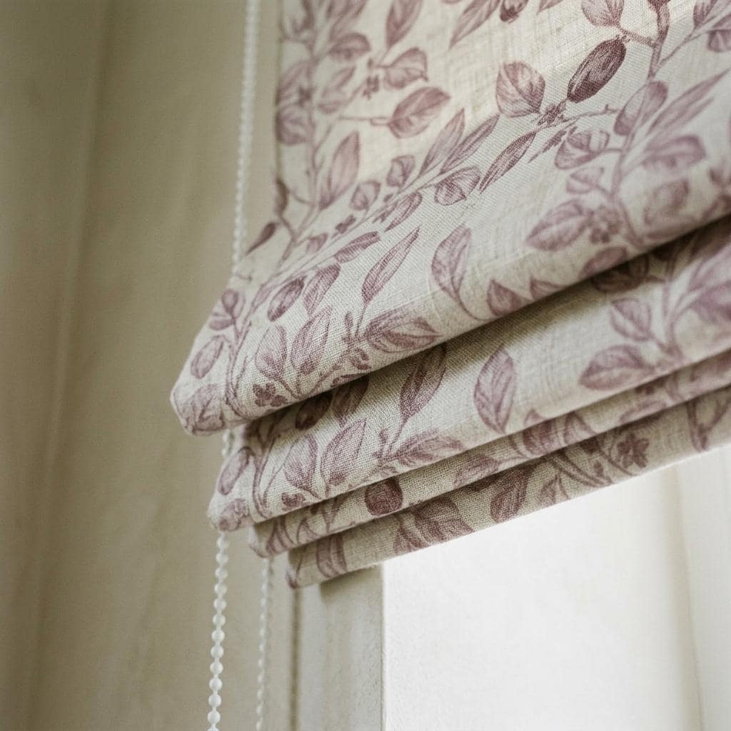 Dusty Mauve Botanical Linen Roman Shade, Custom Corded Roman Blind, Floral Vine Window Shade, Blackout or Lined — image 6