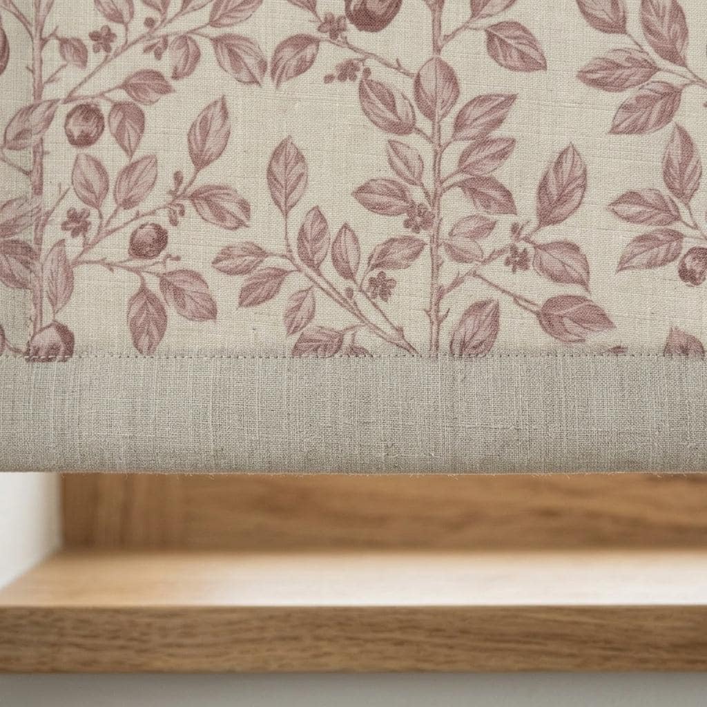 Dusty Mauve Botanical Linen Roman Shade, Custom Corded Roman Blind, Floral Vine Window Shade, Blackout or Lined — image 7
