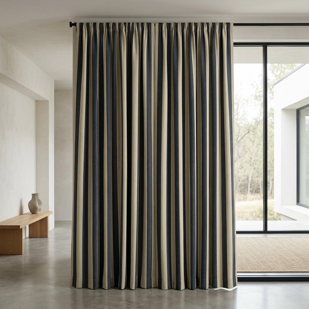 Black Stripe Linen Curtains, Heavy Pure Linen Drapes, Charcoal Vertical Striped Blackout or Cotton Lined Custom Curtain — image 5