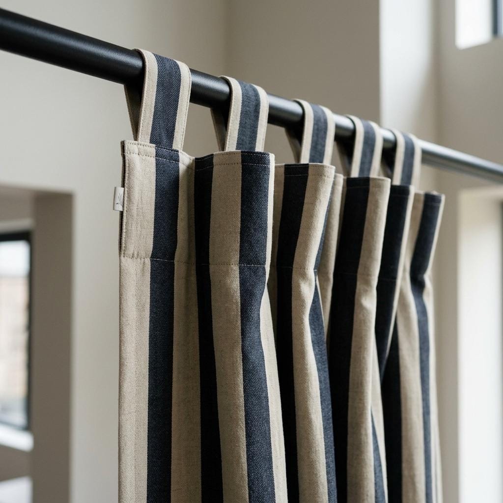 Black Stripe Linen Curtains, Heavy Pure Linen Drapes, Charcoal Vertical Striped Blackout or Cotton Lined Custom Curtain — image 4